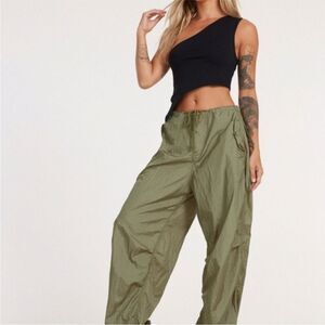 Motel Rocks Olive Green Parachute Baggy Pants XS